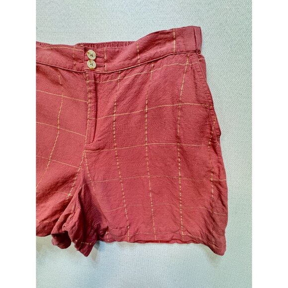 Liz Claiborne Womens Linen Blend Shorts Size 10 Pink Windowpane Casual Summer - Picture 4 of 11